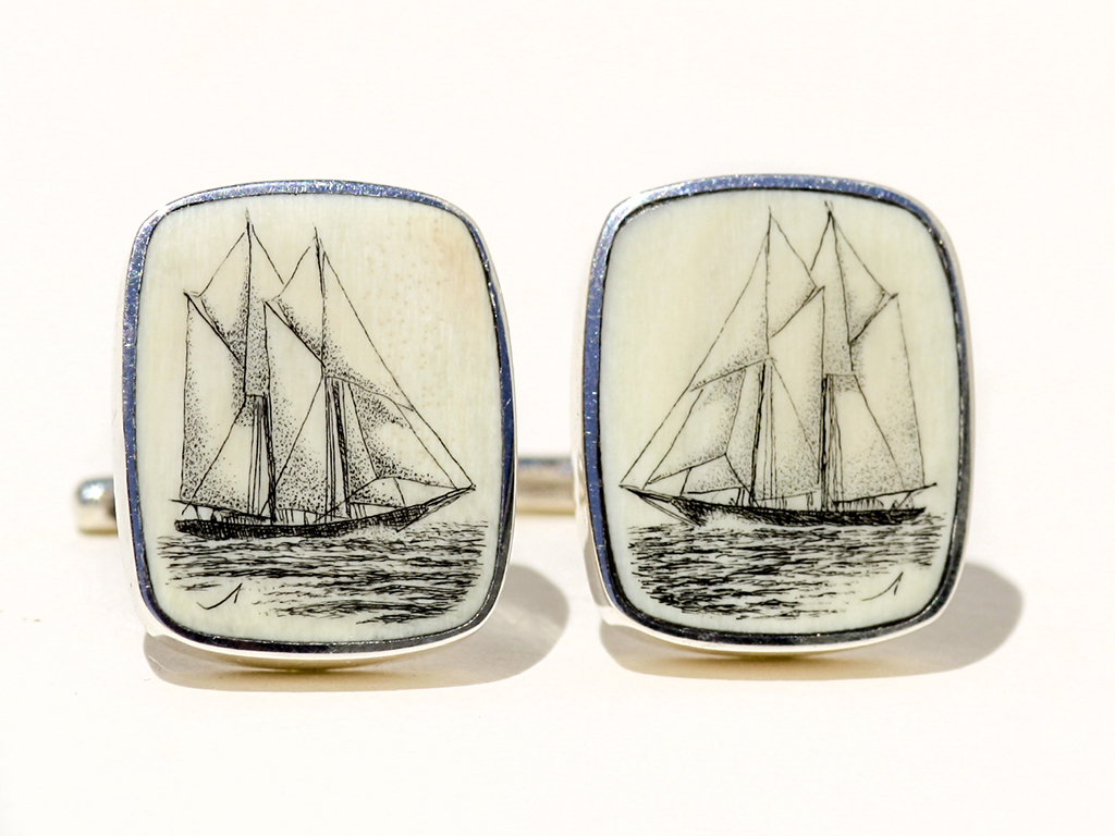 David Adams Scrimshaw - Schooner Cufflinks