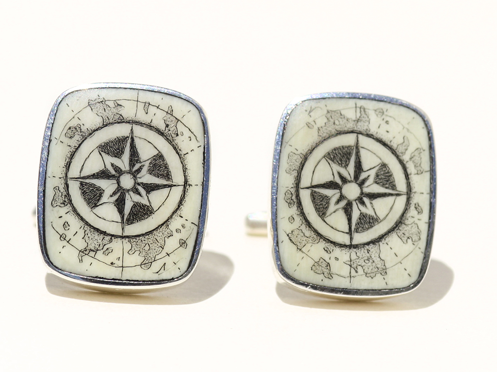 David Adams Scrimshaw - Compass Rose Cufflinks