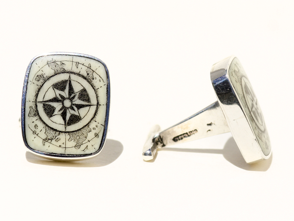 David Adams Scrimshaw - Compass Rose Cufflinks
