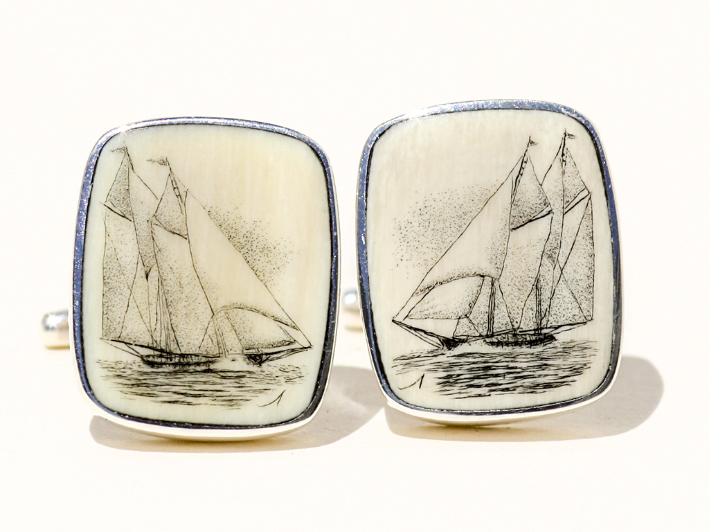 D Adams Scrimshaw - Racing Schooner Cufflinks