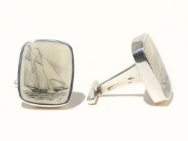 D Adams Scrimshaw - Racing Schooner Cufflinks