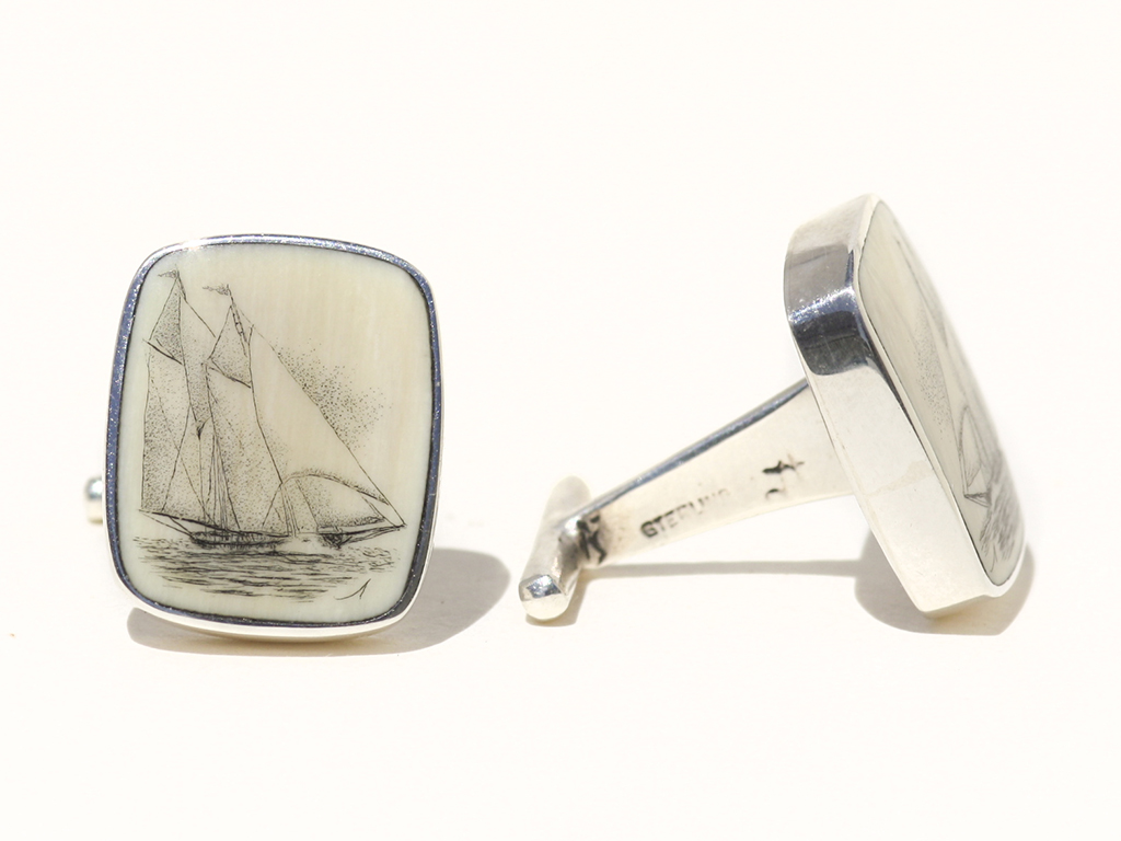 D Adams Scrimshaw - Racing Schooner Cufflinks