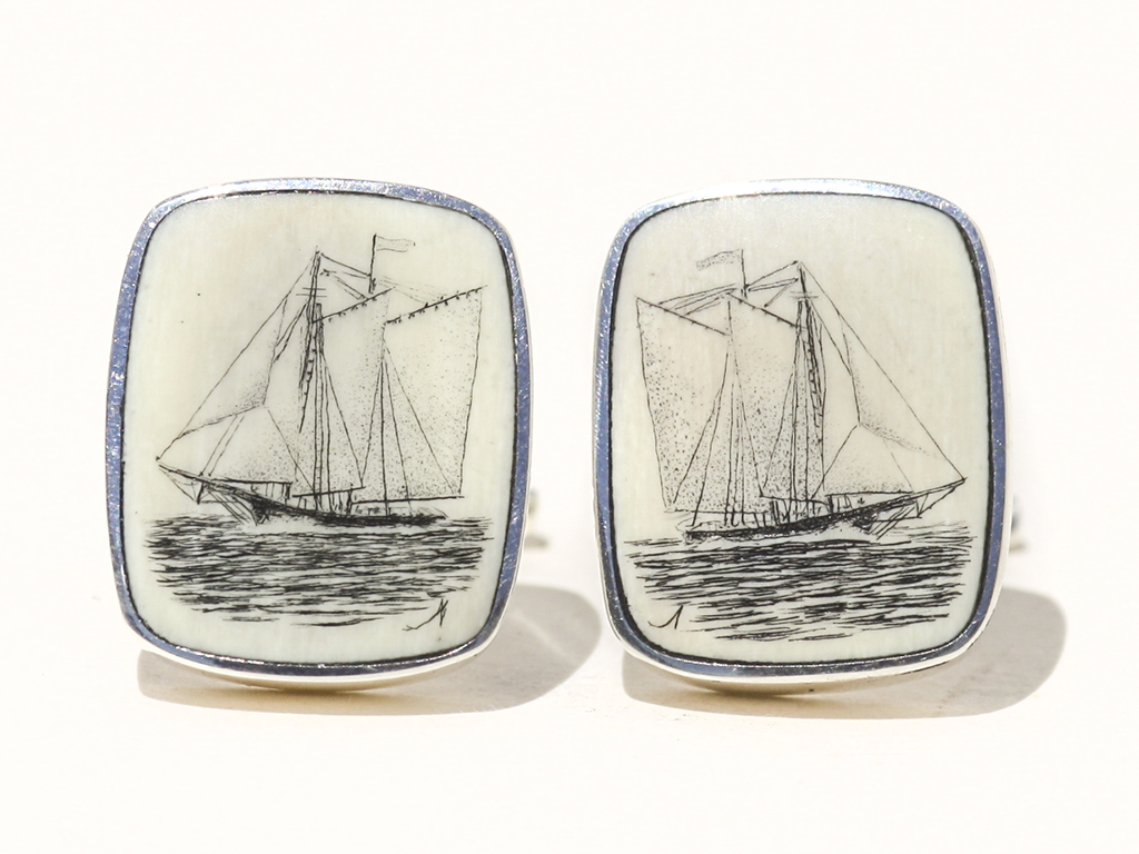 Adams Scrimshaw - Schooner At Sea Cufflinks