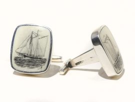 Adams Scrimshaw - Schooner At Sea Cufflinks