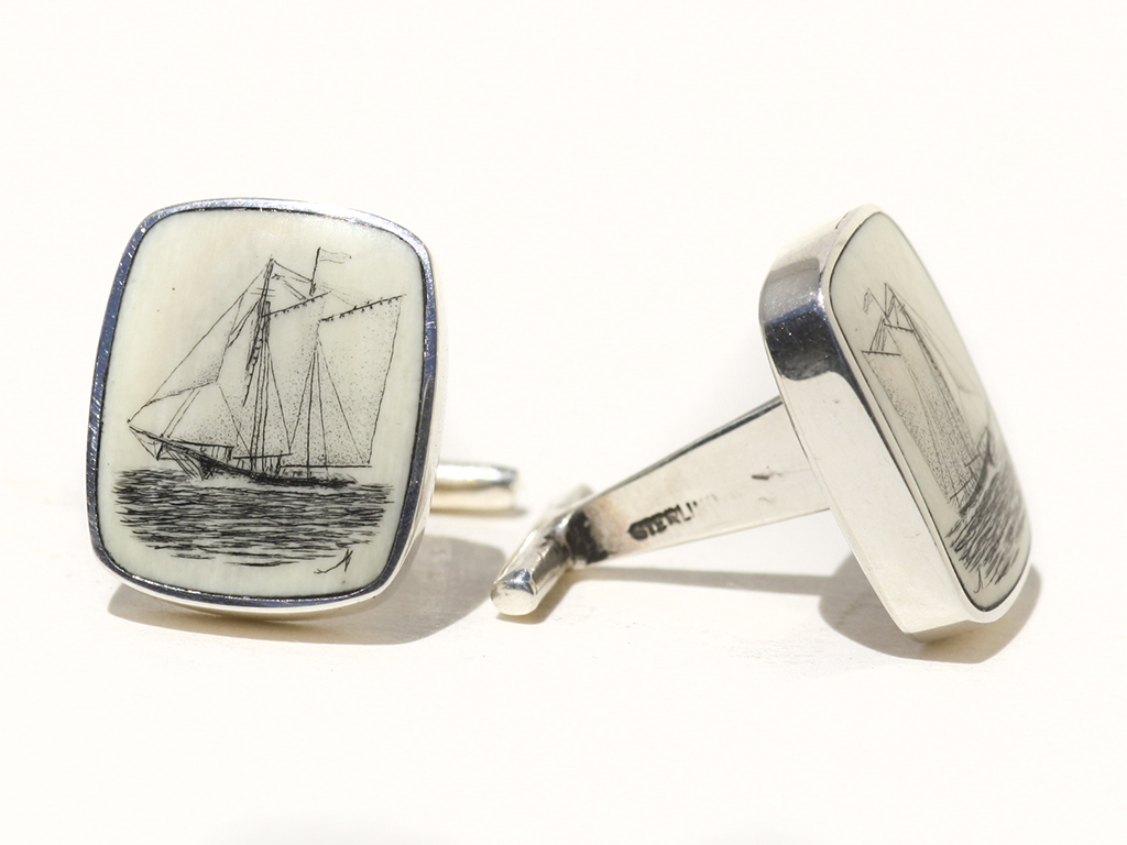 Adams Scrimshaw - Schooner At Sea Cufflinks