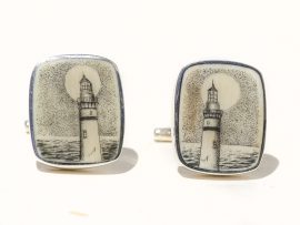 Adams Scrimshaw -l Moon Lighthouse Cufflinks