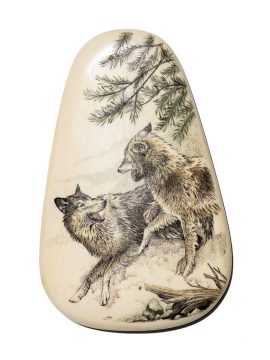 Margi Meyer Scrimshaw - Wolf Pups in Snow