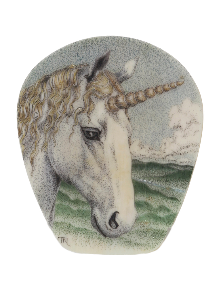 Terry Nelson Scrimshaw - Sensitive Unicorn Portrait